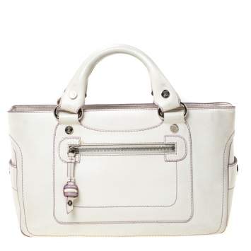 Pre Owned Celine White/Lavender Leather Boogie Tote