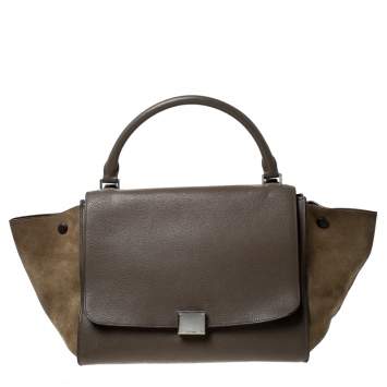 مملوكة مسبقًا Celine Olive Green Leather and Suede Medium Trapeze Top Handle Bag