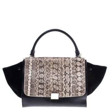 مملوكة مسبقًا Celine Black/Beige Python/Suede and Leather Medium Trapeze Bag
