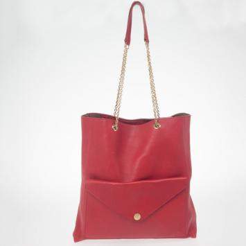 Pre Owned Celine Red Leather Envelope Pocket Tote