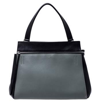 Pre Owned Celine Black/Grey Leather Medium Edge Top Handle Bag