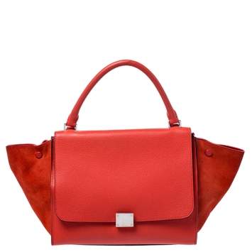 Pre Owned Celine Orange Leather and Suede Medium Trapeze Bag
