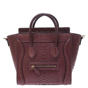 Pre Owned Celine Dark Burgundy Python Nano Luggage Tote