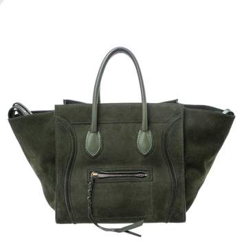 Pre Owned Celine Green Suede Medium Phantom Luggage Tote 