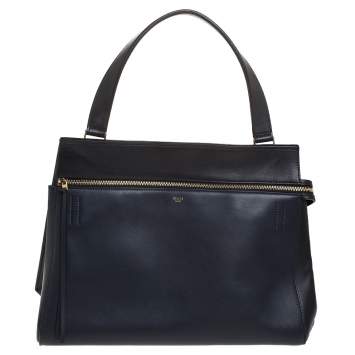 Pre Owned Celine Navy Blue/Black Leather Large Edge Bag