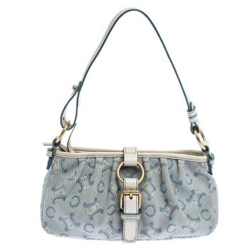 Pre Owned Celine Blue/White Monogram Canvas and Leather Shoulder Bag