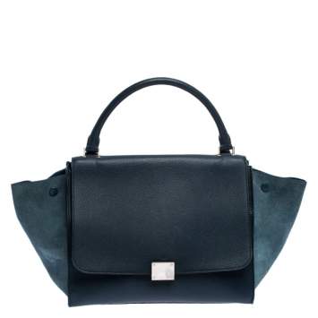 مملوكة مسبقًا Celine Blue Leather and Suede Medium Trapeze Bag