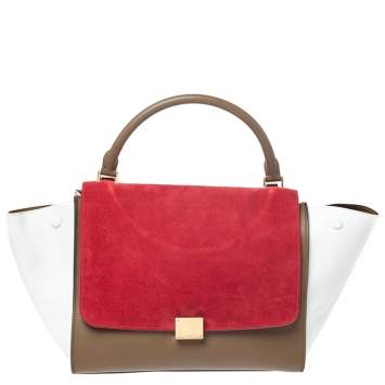 Pre Owned Celine Tricolor Leather and Suede Medium Trapeze Bag