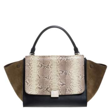 Pre Owned Celine Multicolor Python/Suede and Leather Medium Trapeze Top Handle Bag