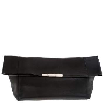 Pre Owned Celine Black Leather Cabas Fold-Over Clutch 