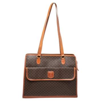 Pre Owned Celine Brown/Tan Macadam Coated Canvas and Leather Tote