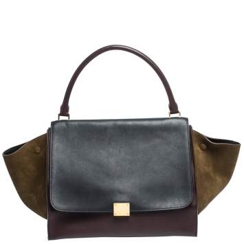 Pre Owned Celine Tricolor Leather and Suede Large Trapeze Top Handle Bag