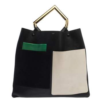 Pre Owned Celine Tricolor Leather and Suede Geometrical Bag
