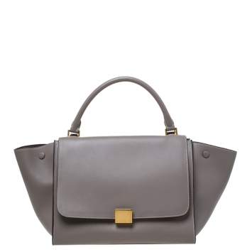 Pre Owned Celine Grey Leather Medium Trapeze Top Handle Bag