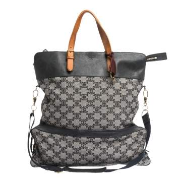 Pre Owned Celine Blue/Brown Macadam Canvas and Leather Vertical Tote