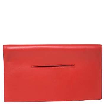 Pre Owned Celine Orange Leather Foldover Slim Clutch