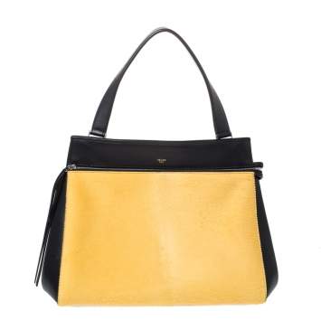 Pre Owned Celine Black/Yellow Calfhair and Leather Medium Edge Top Handle Bag