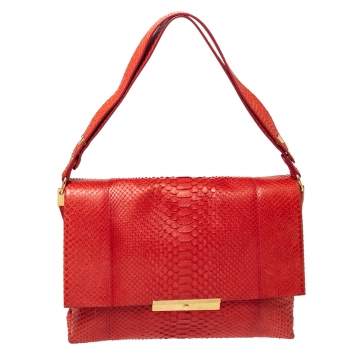 Pre Owned Celine Red Python Blade Flap Bag
