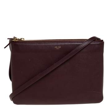 Pre Owned Celine Burgundy Leather Large Trio Crossbody Bag  