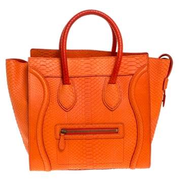 Pre Owned Celine Orange Python Mini Luggage Tote