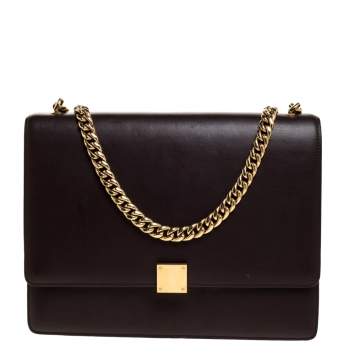 Pre Owned Celine Dark Burgundy Leather Large Case Chain Flap Shoulder Bag