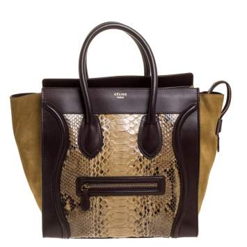 Pre Owned Celine Multicolor Python,Suede and Leather Mini Luggage Tote
