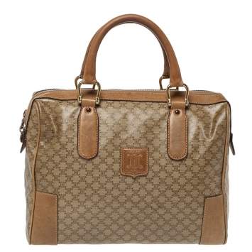 Pre Owned Celine Beige Coated Canvas and Leather Macadam Boston Bag