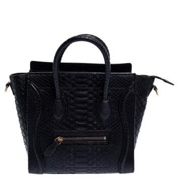 Pre Owned Celine Black Python Nano Luggage Tote