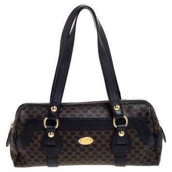 Pre Owned Celine Black Macadam Coated Canvas and Leather Satchel