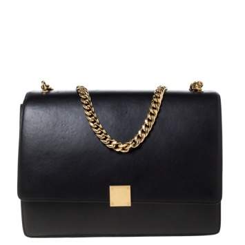 Pre Owned Celine Black Leather Large Case Flap Chain Bag