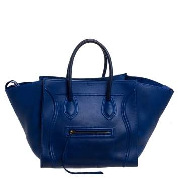 Pre Owned Celine Blue Leather Medium Phantom Luggage Tote 