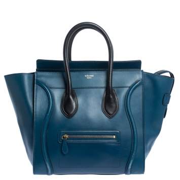 Pre Owned Celine Blue/Black Leather Mini Luggage Tote