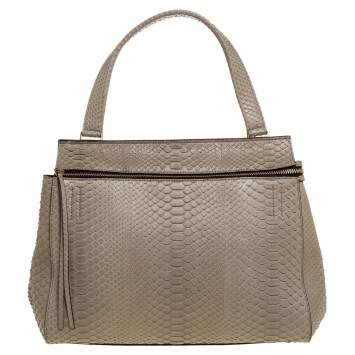 Pre Owned Celine Light Olive Green Python Medium Edge Top Handle Bag