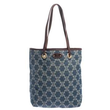 Pre Owned Celine Blue Macadam Denim and Leather Tote