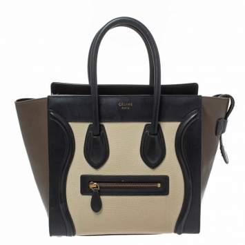 Pre Owned Celine Tri Color Leather Micro Luggage Tote