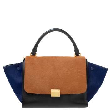 Pre Owned Celine Tri Color Calfhair and Leather Small Trapeze Bag