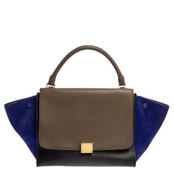Pre Owned Celine Tri Color Leather and Suede Medium Trapeze Top Handle Bag