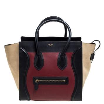 Pre Owned Celine Tri Color Leather and Suede Mini Luggage Tote