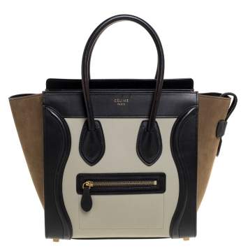 Pre Owned Celine Tri Color Nubuck and Leather Micro Luggage Tote