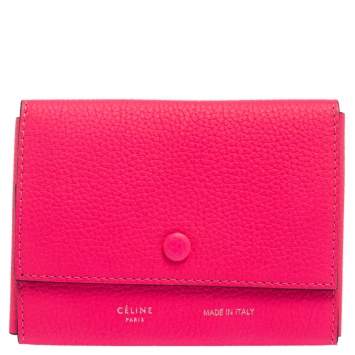 Pre Owned Celine Neon Pink Grained Leather Snap Flap Pouch