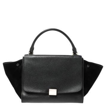 Pre Owned Celine Black Leather and Suede Medium Trapeze Bag