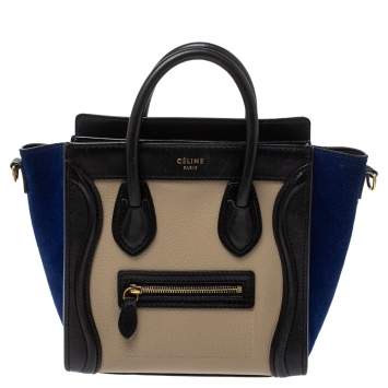 Pre Owned Celine Multicolor Leather and Suede Nano Luggage Tote