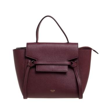 Pre Owned Celine Burgundy Leather Nano Belt Top Handle Bag