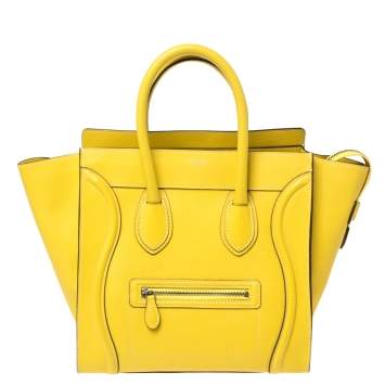 Pre Owned Celine Yellow Leather Mini Luggage Tote