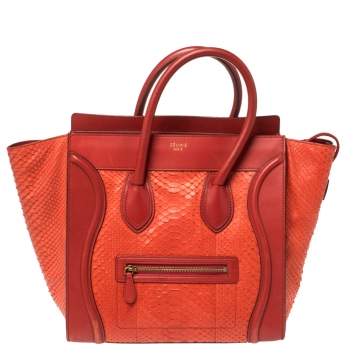 Pre Owned Celine Red Python Mini Luggage Tote