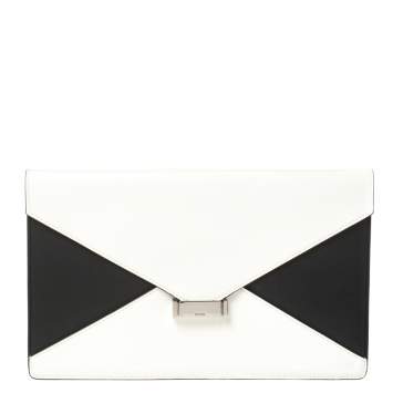 Pre Owned Celine White/Black Leather Diamond Clutch 