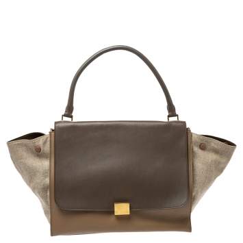 Pre Owned Celine Tricolor Leather and Canvas Large Trapeze Top Handle Bag
