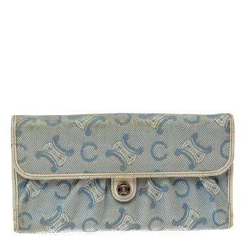 Pre Owned Celine Blue Macadam Denim and Leather Trim Continental Wallet