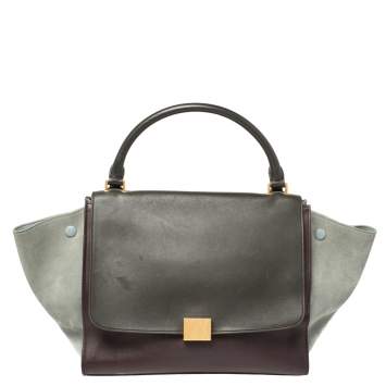 Pre Owned Celine Multicolor Leather and Suede Medium Trapeze Top Handle Bag
