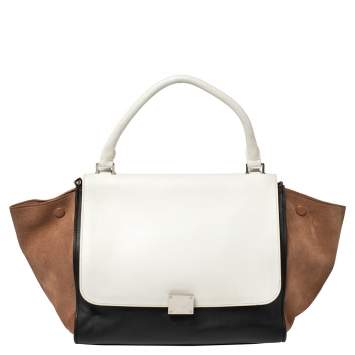 Pre Owned Celine Tri Color Leather and Suede Medium Trapeze Top Handle Bag